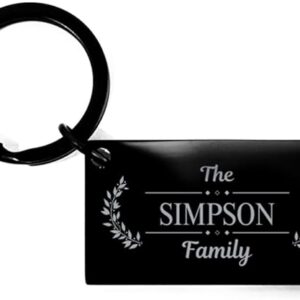 Simpson Family Name Sign Black Keychain - Custom ID Plate Last Name Birthday For Friends Men Women