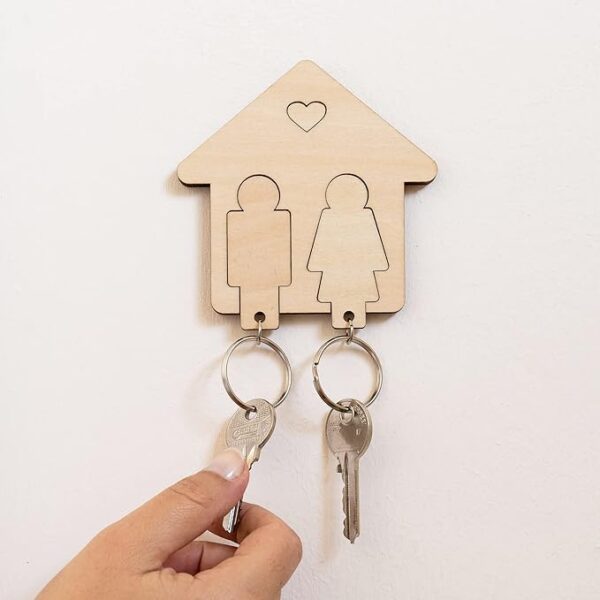 LAC Wooden Couple Keychains for Him and Her - House Warming Gifts New Home - House Key Chain Couple Gift for Anniversary