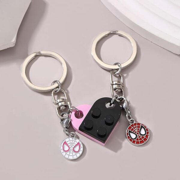 Matching Heart Keychains for Couples Best Friend Brick Heart Keychain Set with Spider Charms Valentines Day Gifts