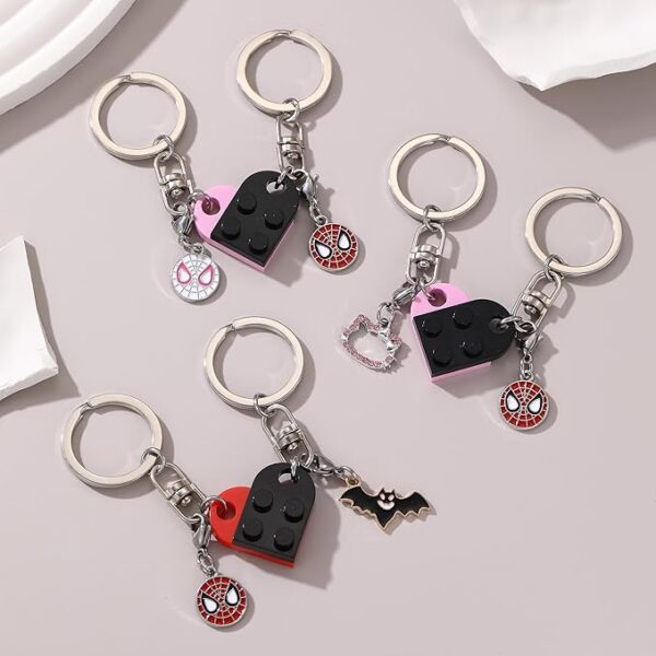 Matching Heart Keychains for Couples Best Friend Brick Heart Keychain Set with Spider Charms Valentines Day Gifts