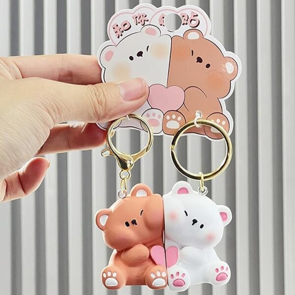 Cartoon Bear Magnetic Couple Keychain Set – Cute Resin Love Key Ring