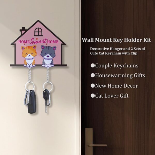 Cat Couple Keychains with Wall Mount – Acrylic Hook Tray & Gift Set for Cat Lovers (5.5” x 4.3”)