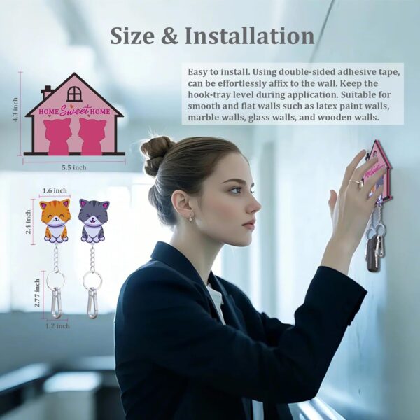 Cat Couple Keychains with Wall Mount – Acrylic Hook Tray & Gift Set for Cat Lovers (5.5” x 4.3”)