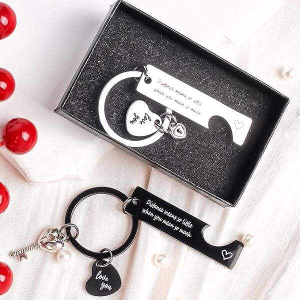 Long Distance Engraved Love Message Keychain – Gift for Boyfriend, Girlfriend, Husband, or Wife