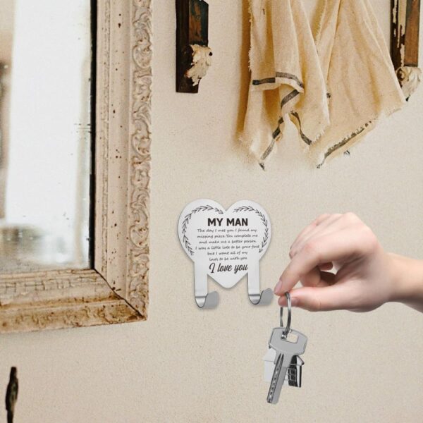 "To My Man" Couple Key Holder for Wall – Stainless Steel with Inspirational Quote, 3.14"x3.14"