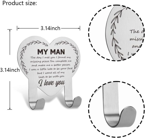 "To My Man" Couple Key Holder for Wall – Stainless Steel with Inspirational Quote, 3.14"x3.14"
