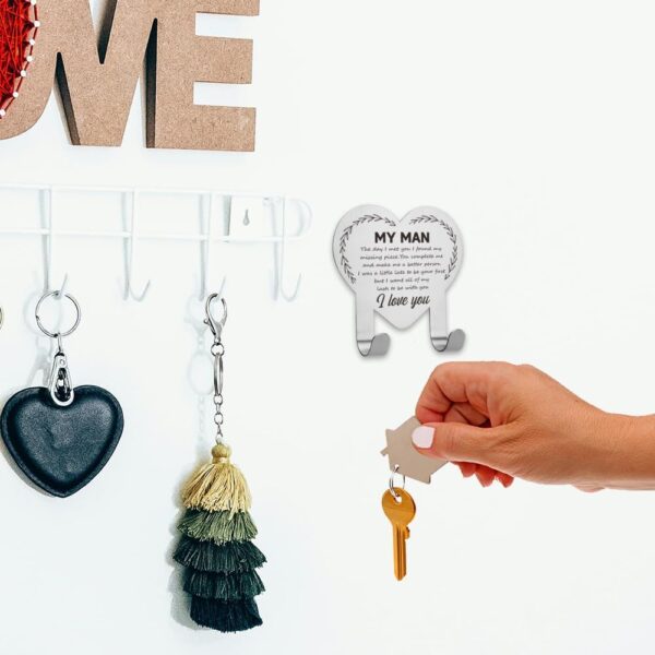 "To My Man" Couple Key Holder for Wall – Stainless Steel with Inspirational Quote, 3.14"x3.14"