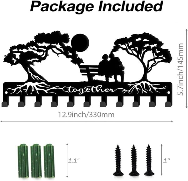 SUPERDANT Tree & Lovers Wall Key Holder – 11-Hook Black Metal Key Rack for Entryway/Home