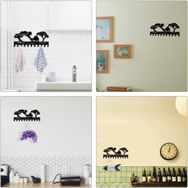 SUPERDANT Tree & Lovers Wall Key Holder – 11-Hook Black Metal Key Rack for Entryway/Home